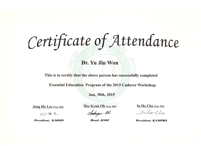 Cadaver Workshop 교육과정 수료